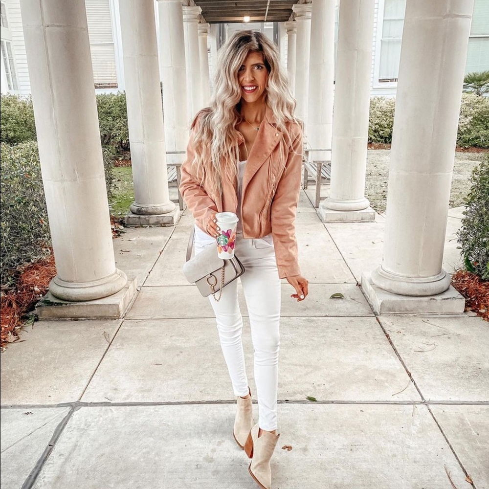 pink suede moto jacket
